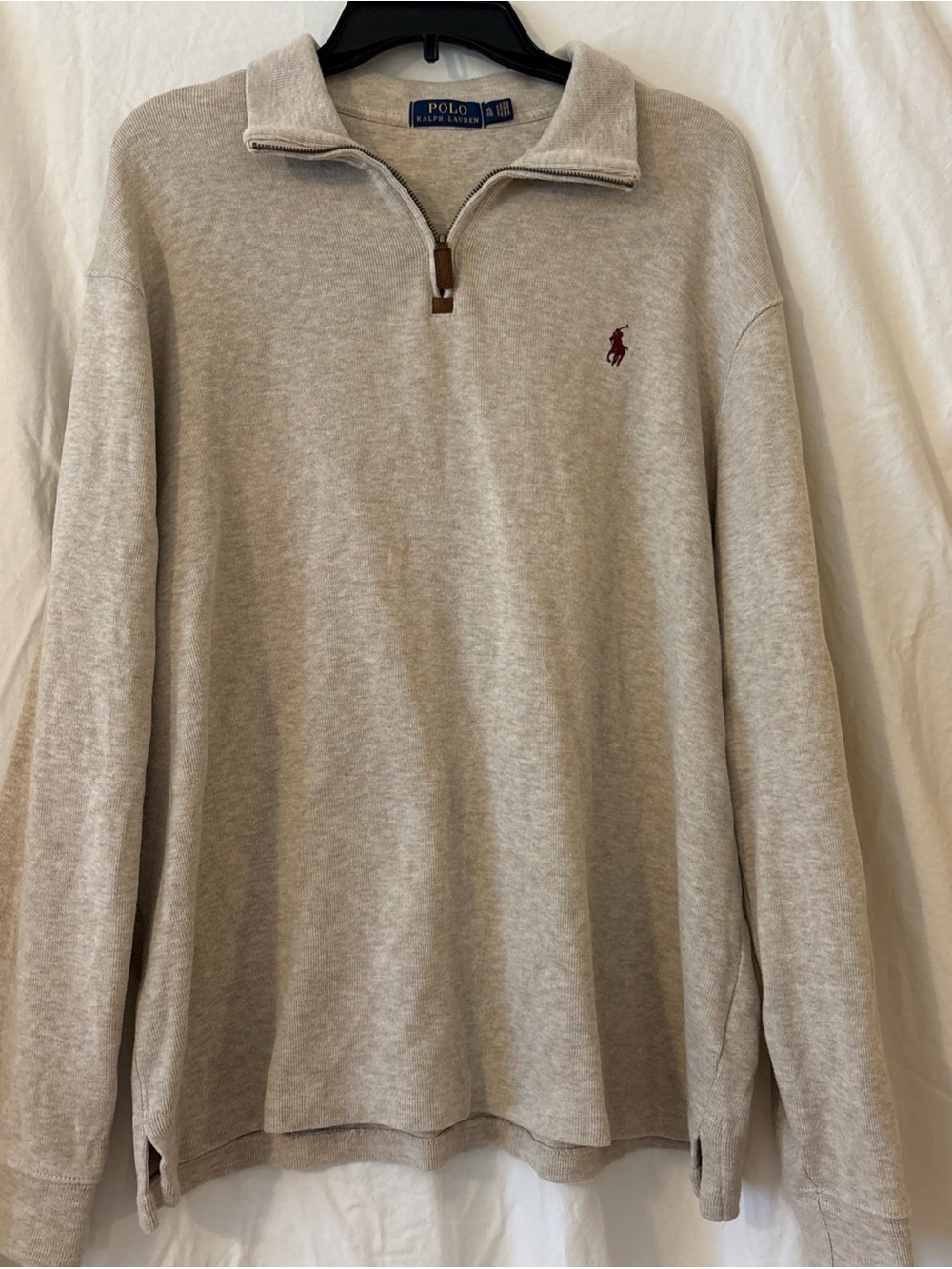 Polo by Ralph Lauren Light Beige Quarter-Zip Sweater with Maroon Pony